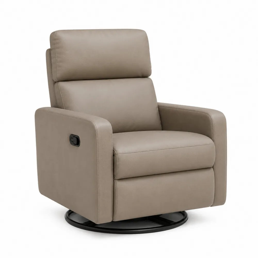 Poltrona reclinabile girevole imbottita in PU beige tortora con base rotonda in acciaio nero 78 cm x 85 cm x 102 cm