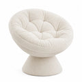 Poltrona rotonda imbottita in tessuto bouclé bianco crema con base a piedistallo 88 cm x 85 cm x 80 cm