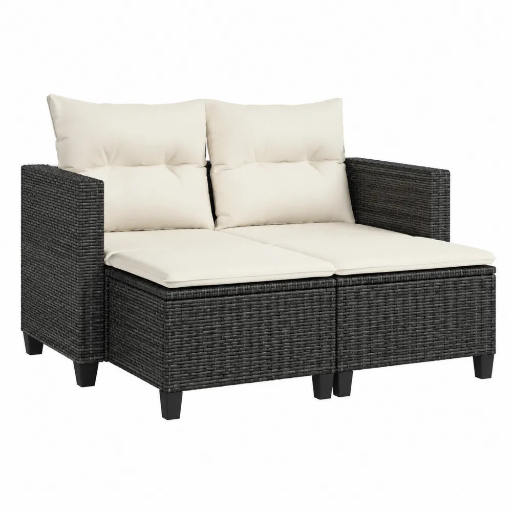 Divano da esterno 2 posti in rattan PE con struttura in acciaio e cuscini beige 130 cm x 70 cm x 75 cm