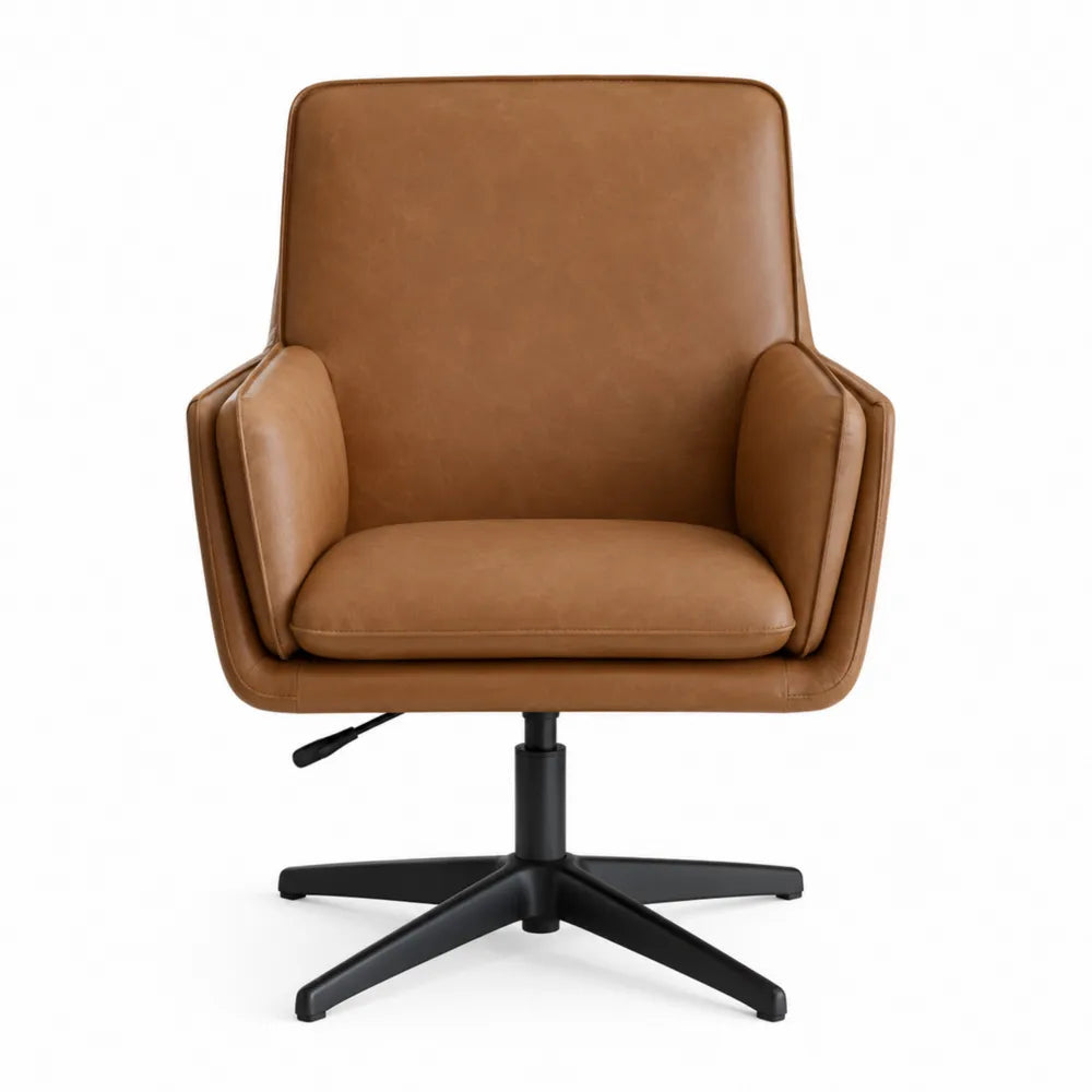 Sedia girevole imbottita con braccioli in PU marrone e base metallica nera a razze altezza regolabile 70 cm x 70 cm x 85-95 cm