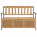 Panca contenitore in legno di rovere naturale con schienale a doghe braccioli e pannelli in rattan 140 x 55 x 85 cm