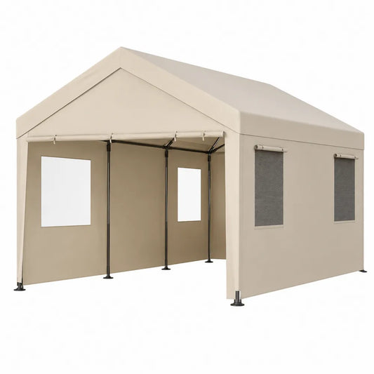 Gazebo da giardino rettangolare 3 x 6 m in acciaio verniciato a polvere con telo poliestere beige e pareti laterali