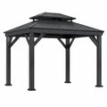 Gazebo da giardino quadrato in acciaio verniciato a polvere con tetto rigido a doppio livello nero antracite 300 x 300 x 280 cm