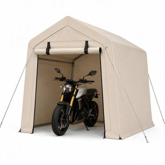 Garage per moto da esterno a capanna in acciaio verniciato a polvere con copertura Oxford PVC beige 240 x 160 x 220 cm