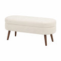 Panca imbottita rettangolare in tessuto bouclé beige chiaro con gambe in legno marrone 110 x 40 x 45 cm
