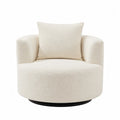 Poltrona girevole rotonda imbottita in tessuto bouclé beige con cuscino e base in acciaio nero diametro 80 cm altezza 75 cm