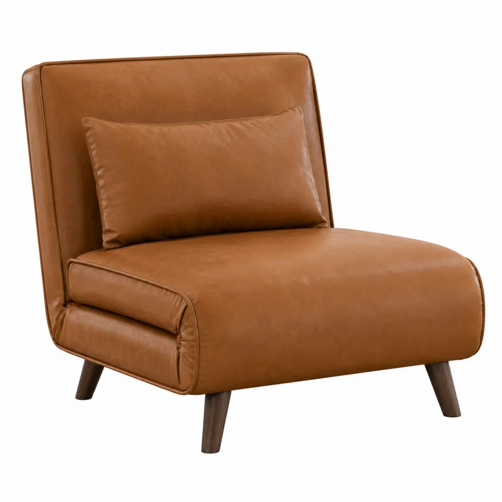 Poltrona imbottita senza braccioli in PU marrone con cuscino schienale e gambe in legno 80 cm x 75 cm x 78 cm