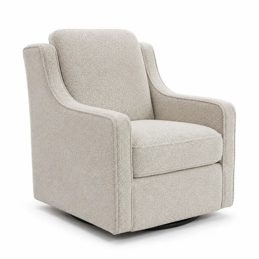 Poltrona girevole 75 cm x 80 cm x 85 cm in tessuto bouclé beige con base in legno e metallo nero