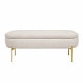 Panca contenitore imbottita in tessuto bouclé beige chiaro con gambe in metallo oro 130 x 45 x 45 cm